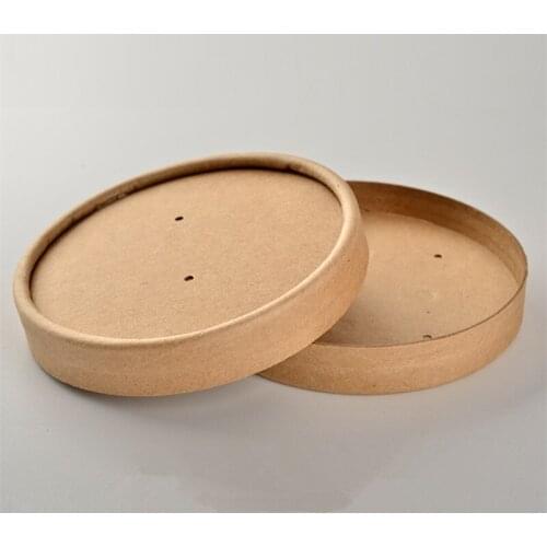 100pcs White yellow dipsosable lid double layer insulation kraft paper round bowl takeaway packaging lid kitchen accessories