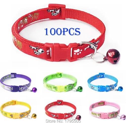 100pcs dog and grass printing Dog Collars With Bell Personalized Custom Dog Collar Name ID Tags For Small Medium Dogs cat Quick