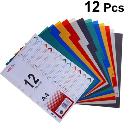 12Pcs Page Divider Colorful Classification Page Tab for Notebook Memo (A4)