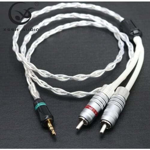 2 RCA to 3.5mm stereo plug Hi-end HIFI OFC pure copper Headphone Earphone Extension Audio Wire Cord Aux Cable Cables