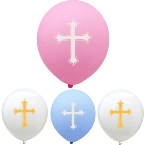 20pcs 12 Inch Round Pink Blue White Cross Easter Day Latex Balloon Baloon Easter Party Holy Saturday Good Friday Home Decor