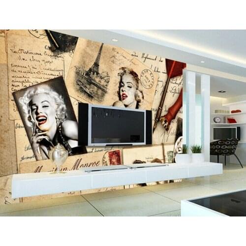 Custom 3D murals,sexy Marilyn Monroe retro nostalgic newspaper papel de parede,coffee shop living room tv wall bedroom wallpaper