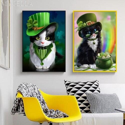 MYCELLA 5d Diy Diamond Painting Cross Stitch Animal Full Rhinestone Pasted Cat Diamond Embroidery Cartoon Cat Gifts Christmas