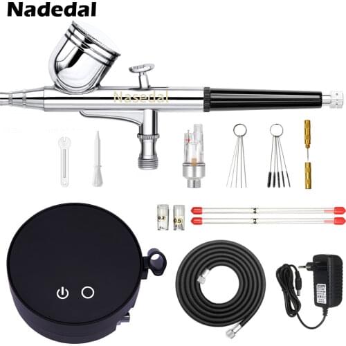 Nasedal 0.3mm Airbrush Compressor Three Pressure Model 7cc Dual Action Air Brush Spray Gun for Makeup Nail Tattoo