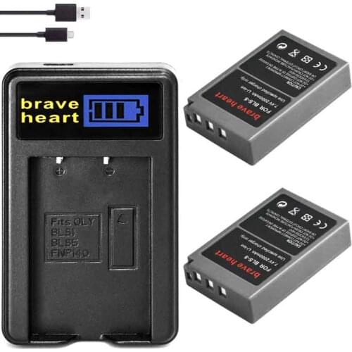 2Pcs BLS-5 BLS5 BLS50 Battery + LCD USB Charger for Olympus PEN E-PL2,E-PL5,E-PL6,E-PL7,E-PM2,E-M10,E-M10 II,Stylus1