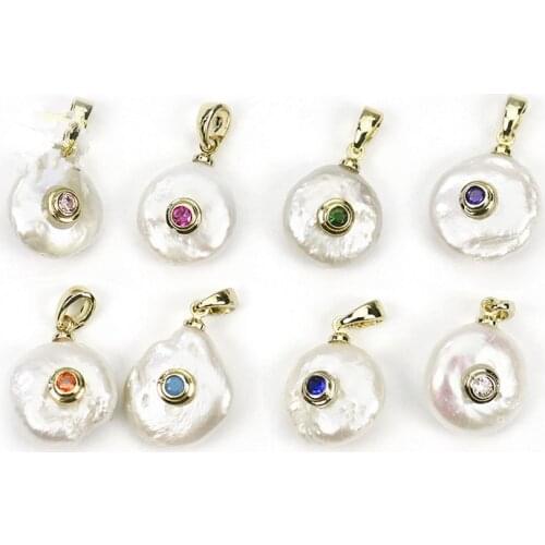 White coin freshwater pearl coin unique zircon pendant for DIY jewelry making loose beads FPPJ wholesale nature