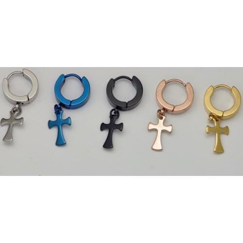 Free shipping 4mm mix 5 colors 100pcs stainless steel mens punk earrings with cross dangle body piercing jewelry mix lots