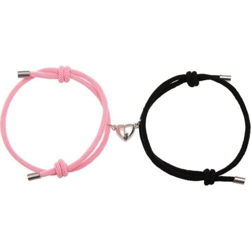 Romantic 2pcs/set Heart Magnetic Couple Bracelets Men Women Classic Black White Paired Lovers Braclet Adjustable Braslet Knot