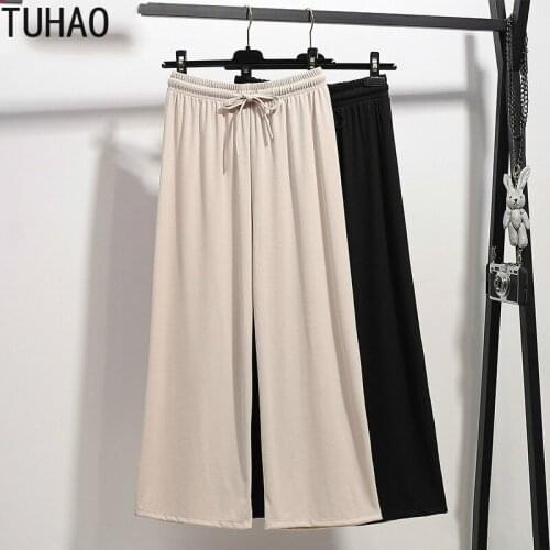 TUHAO Plus Size 6XL 5XL 4XL 3XL Wide Leg Pant for Mother Mom 2020 Summer Large Size Woman Casual Trouser Wide Leg Pant WM16
