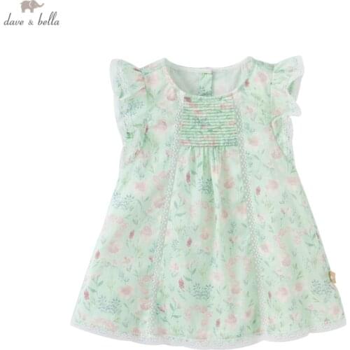 DB16468 dave bella summer baby girls cute floral print dress children fashion party dress kids infant lolita clothes