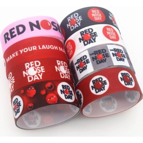 DHK 50yards Red Nose Day Printed Grosgrain Ribbon Accessory Hairbow Headwear Decoration DIY Wholesale OEM S1430