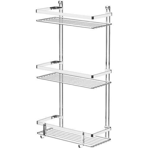 Two Shelves-Three Shelves Chrome Bathroom Shampoo Rack 2-3 LAYERS BATHROOM SHELF WITH LAMB AND HOOKS CHROME Chrome Bathroom Corn