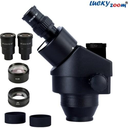 Black Stereo Zoom Microscope Head 3.5X-180X Professional Binocular Trinocular Microscope Soldering Objective Lens WF20X Eyepiece