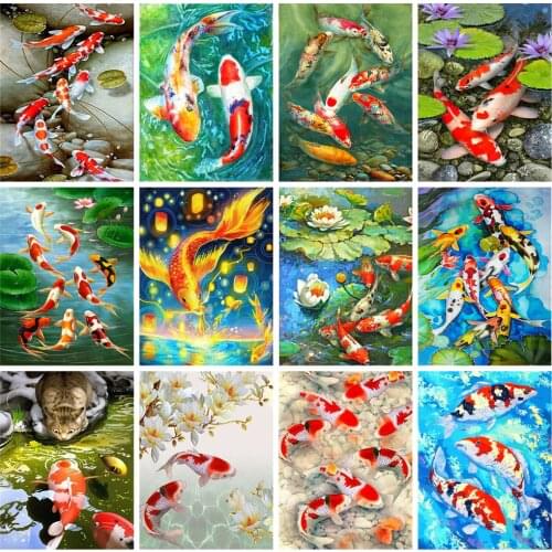 Huacan 5D DIY Diamond Painting Full Square Fish Art Kit Diamond Embroidery Mosaic Animal Decorations Home