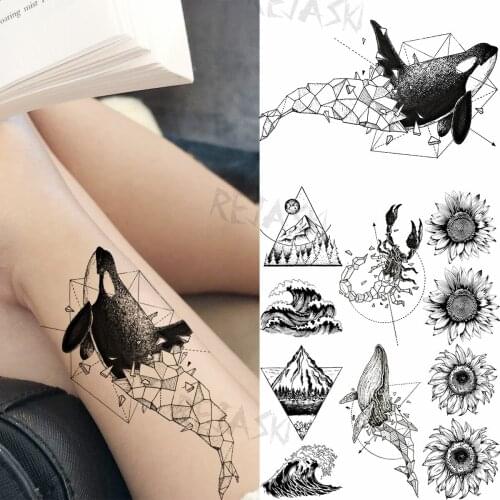 Whale Geometric Arm Fashion Temporary Tattoos For Women Adult Mountain Sea Sunflower Fake Tattoo Body Art Decoration Tatoo Paper