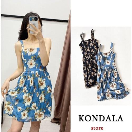 KONDALA Women Fashion Dress New Za 2021 Sexy Plus Size Women Clothing Lily Printed Ruffle Trim Knee Length Mujer Vestidos