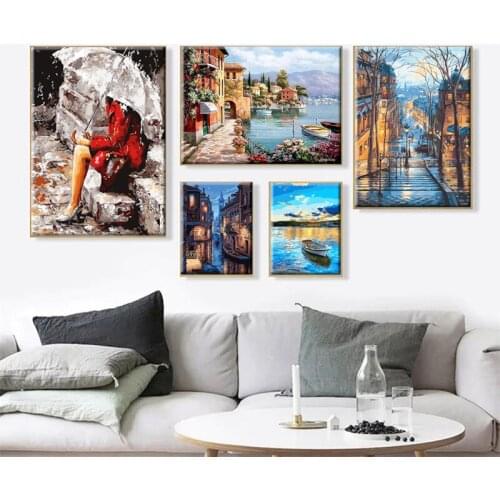 Creative Painting Art Gorgeous Painting Landscape Oil Painting Street Scenery Canvas Painting Art Picture Home Decoration