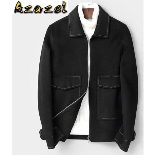 Azazel Spring Autumn Wool Coat Men Fashion Short Handmade Man Jacket Double-sided Woolen Mens Overcoat Coats 81Z8801 KJ2252