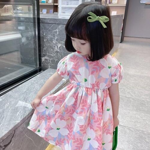 LISUNNY 2021 Summer Girls Dresses Children Princess Dress Printed Flowers Dress Casual Style Kids Vacation Beach Clothes