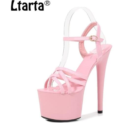 LTARTA Patent Leather Sandals Special High Heels Fine with Sexy Black Platform Heels Ultra-High Sandals Womens Summer LFD