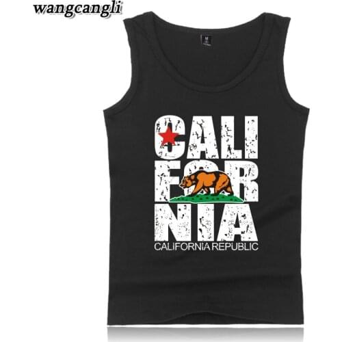 California printed fitness tank tops summer vest USA California Flag Bear tank top bodybuilding sleeveless shirt gym clothing
