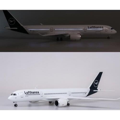47cm Airplane Model 1/142 Scale Airbus A350 Plane Lufthansa Airline Model With Light And Wheels Resin Aircraft For Collection