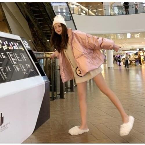 New bright cotton padded jacket female short student down cotton jacket female Korean loose bread coat winter coat