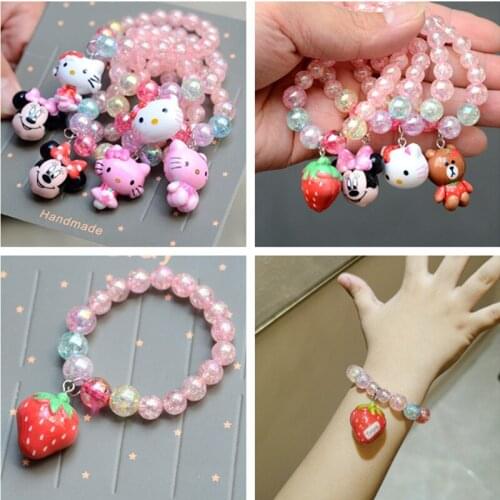 New Childrens Girls Colored Stone Pop Flower Crystal Drop Oil Pendant Cartoon Bracelet Jewely Accessories