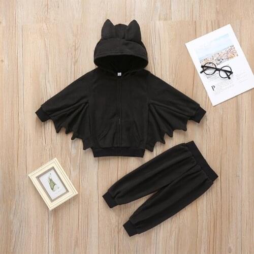 2020 TALLOLY Autumn Halloween Childrens Bat Costume Black Childrens Long Sleeve Trousers Cotton Two-Piece Set