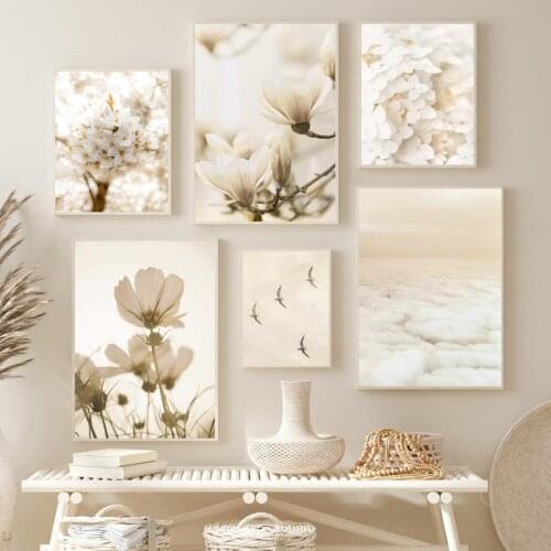 Paris Beige Magnolia Flower Bird Wall Art Interior Canvas Painting Nordic Posters And Prints Pictures For Living Room Home Decor