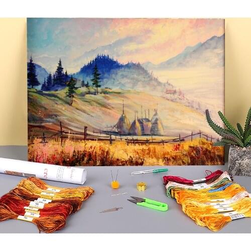 Landscape Autumn Fog Printed 11CT Cross-Stitch DIY Embroidery Full Kit DMC Threads Knitting Sewing Painting Handmade Adults