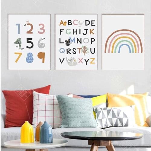 ABC Poster Alphabet Number Posters And Prints Rainbow Canvas Print Baby Nursery Wall Art Educational Painting Decorative Picture