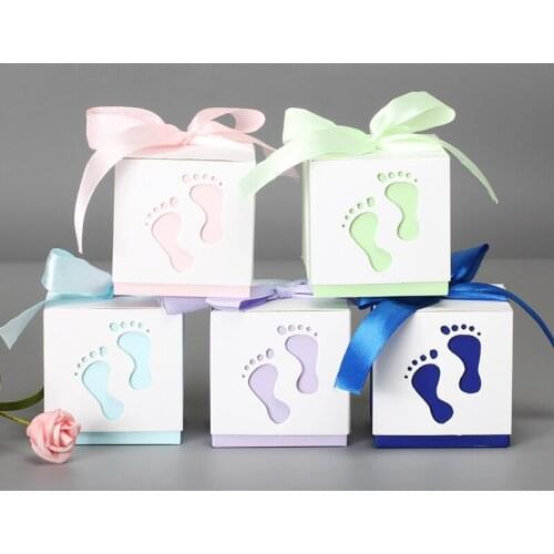 50Pcs Baby Feet Candy Gift Box Birthday First Communion Girl Boy Baby Shower Wedding Favors Dragee Baptism Cake Box Packaging
