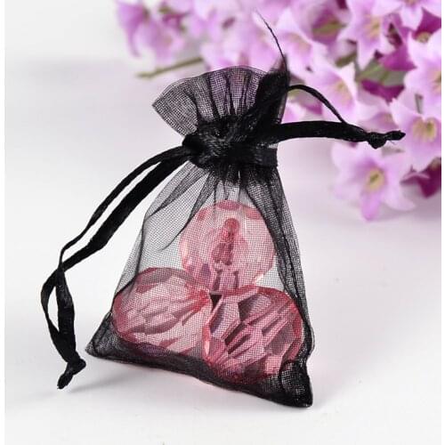 10pcs Black Organza Gift Bags Jewelry Packaging Bags Wedding Party Decoration Pouches Drawable Gifts Bags 7x5x0.2cm