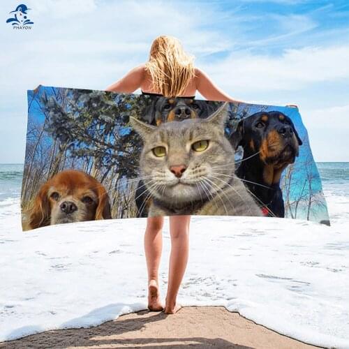 PHAYON Cat Dog Print Microfiber Bath Towels For Adult Sand Free Quick Dry Beach Towel Yoga Mat Beach Poncho Sun Lounger Blanket