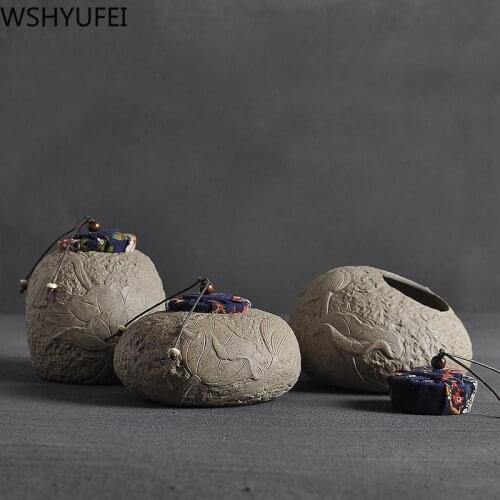 Retro Imitation stone Tea Caddy Portable Ceramic storage tank travel Tea Boxes Candy Sealed Jar tea containers coffee canister