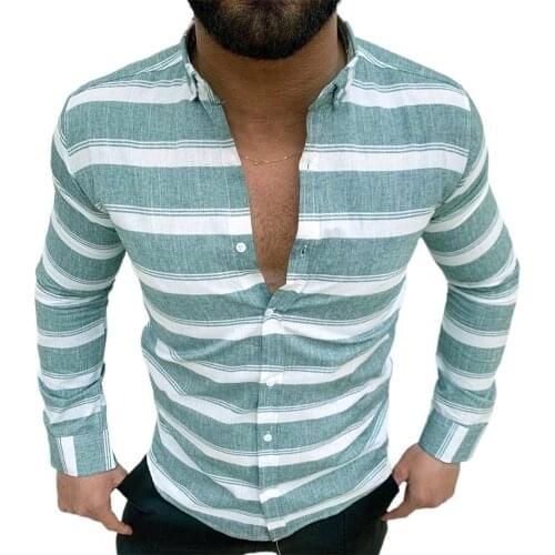 Spring Summer New Casual Striped Print Shirts Men Fashion Button Lapel Slim Tops 2021 Vintage Mens Long Sleeve Shirt Streetwear