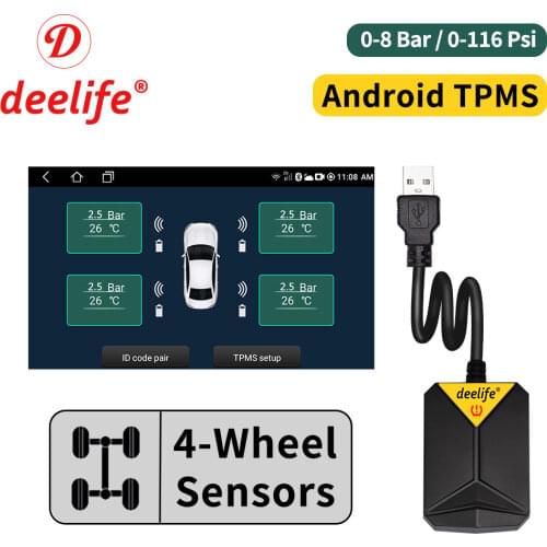 Deelife Android TPMS for Car Radio DVD Player Tire Pressure Monitoring System Spare Tyre Internal External Sensor USB TMPS
