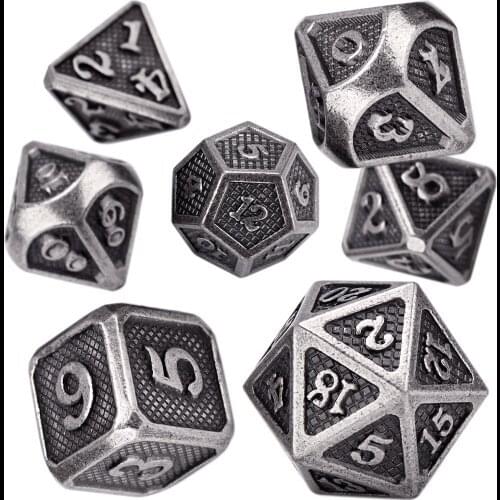 Ancient Color 7-Die Solid Metal Polyhedral Dice Set of D4 D6 D8 D10 D% D12 D20 for RPG DND
