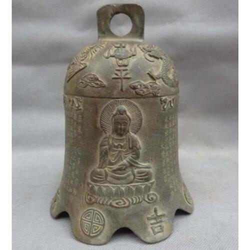 Tibet Bronze Buddhist FengShui Dragon Head Statue Kwan-Yin Guan Yin Dynasty Bell