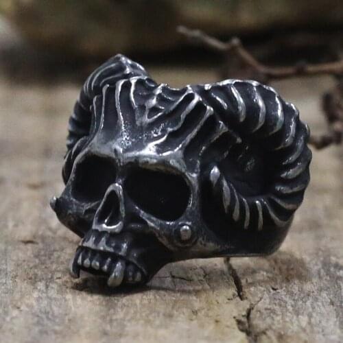 Vintage Goat Devil Demon Ring Mens Black Stainless Steel Gothic Skull Ring Male Boy Jewelry Creativity Gift Wholesale