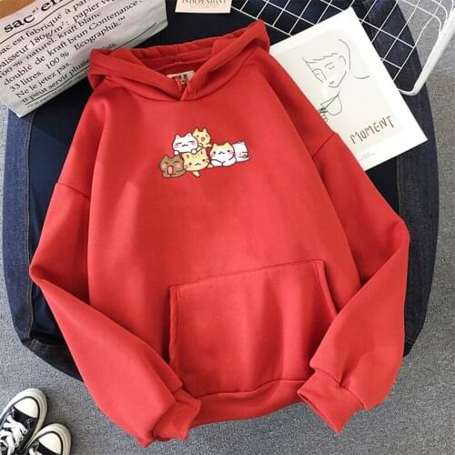 Harajuku Japanese Cute Cat Print Sweatshirts Women Autumn Winter Plus Velvet Kawaii Casual Hoodie Pullover Men Poleron Mujer Top