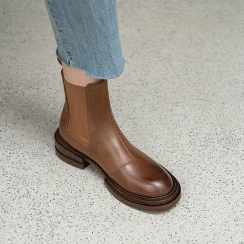 2021 Winter Boots Women Split Leather Boots Round Toe Thick Heel Shoes Women Plaform Boots Fall Shoes Casual Black Ankle Boots