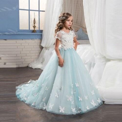 New Arrival Holy Communion Dresses Ball Gown Long Sleeves Lace Back Button Solid O-neck Flower Girl Dresses