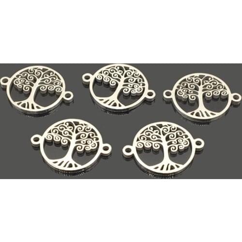 10pcs New Life Tree Stainless Steel Wish Bracelet Charm Two Hole Stainless Steel Connect Charm for DIY Bracelet Necklace Making