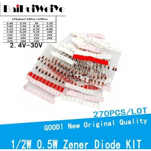 270PCS/LOT 1/2W 0.5W Zener diode kit DO-41 2.4V-30V component diy kit 27values*10pcs Assortment Set New electronic diy kit