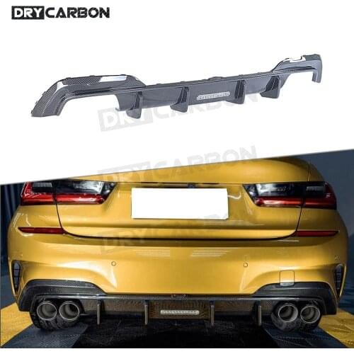 For BMW 3 Series G20 2019 2020 Dry Carbon Fiber Rear Lip Diffuser Spoiler Fins Shark Style Bumper Guard Plate Car Styling