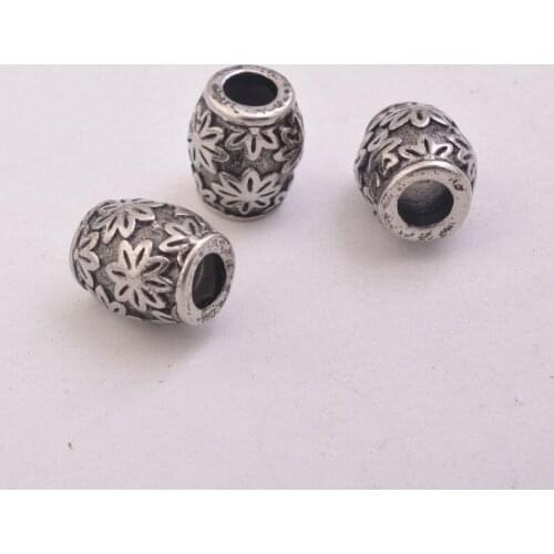 5pcs/lot 5mm Hole Stainless Steel Beads For DIY Leather Bracelet Jewelry Making Flower Pattern Barrel Shape Bead