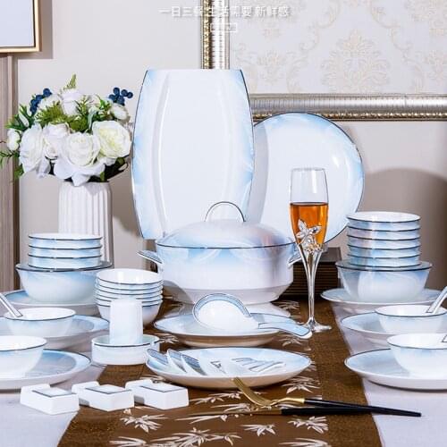 60 Heads jingdezhen ceramics chinese dishes dish set Soup Bowl Salad Noodles Bowl Plate Dinnerware Sets Tableware