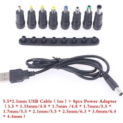 8Pcs Laptop DC Power Adapter Conversion Head(3.5-6.4mm)+5.5*2.1mm USB Cable(1m)